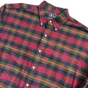 Vtg 90s Polo Ralph Lauren Button Down Oxford Shirt Men L Red  Plaid 100% Cotton
